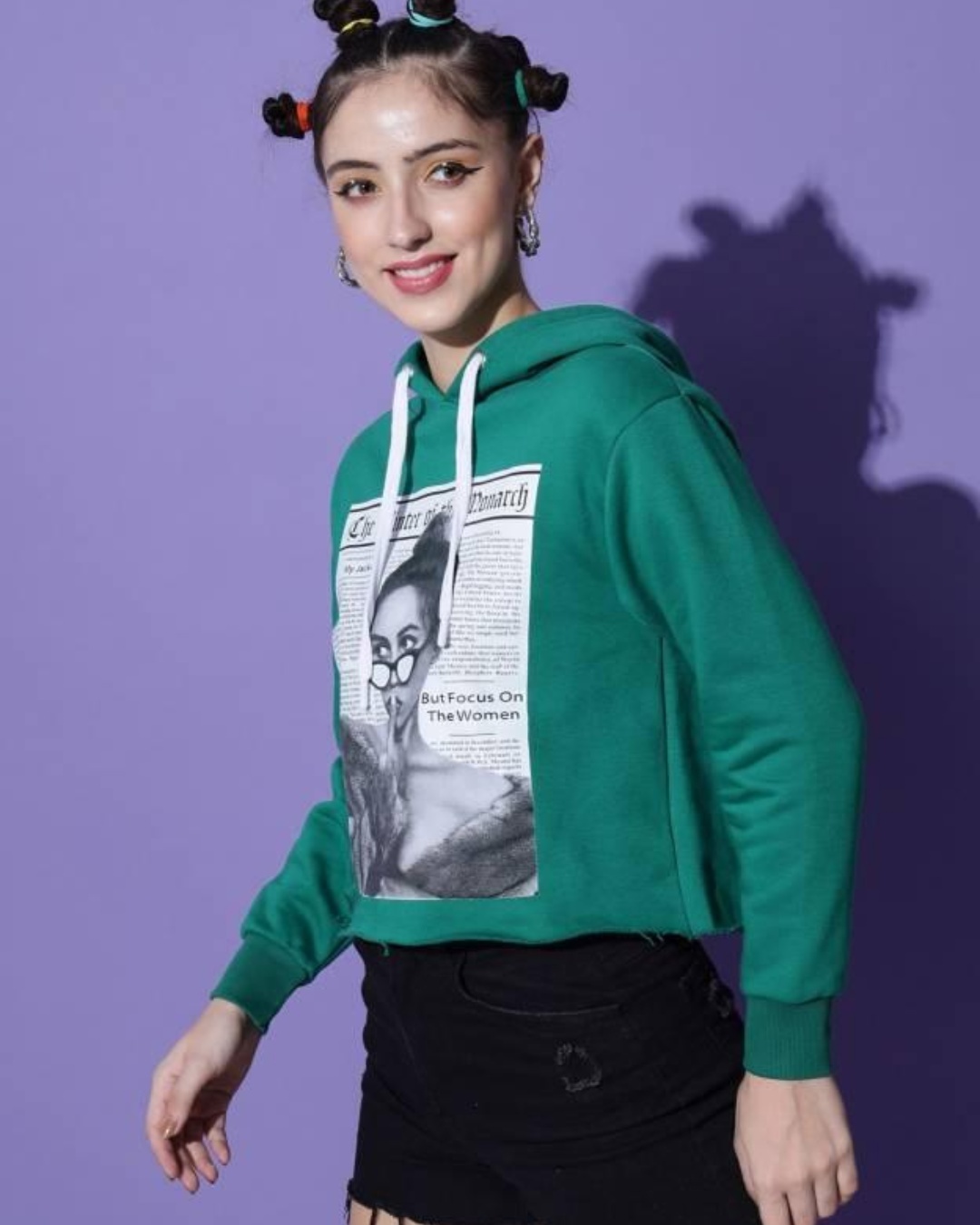 Shop Women's Green But Focus On The Women Graphic Printed Hoodie-Back