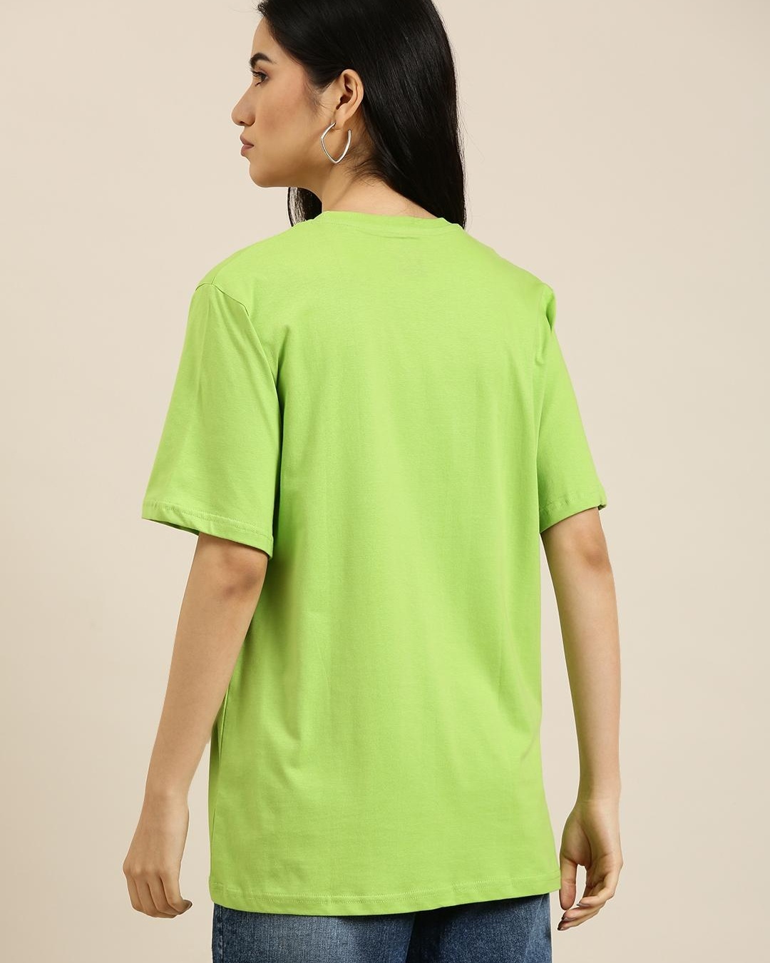 Shop Women's Green California Typography Oversized T-shirt-Back