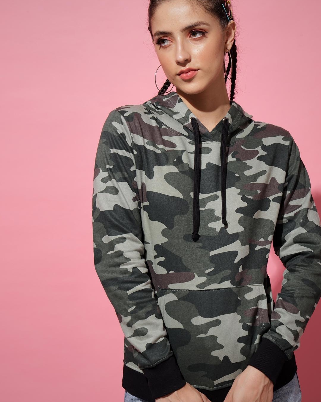 Buy Women's Green Camouflage Hooded Sweatshirt for Women Green Online