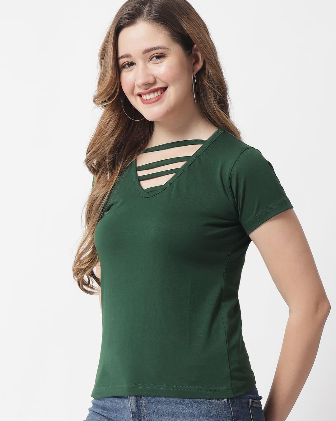 Shop Women's Green Casual T-shirt-Back