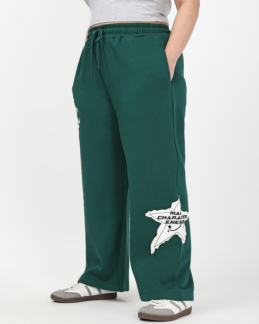 Shop Women's Green Character Energy Printed Straight Fit Plus Size Track Pants-Back