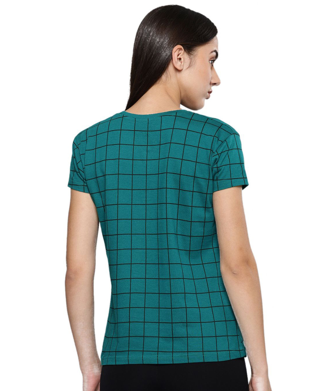 Shop Women's Green Checked T-shirt-Back
