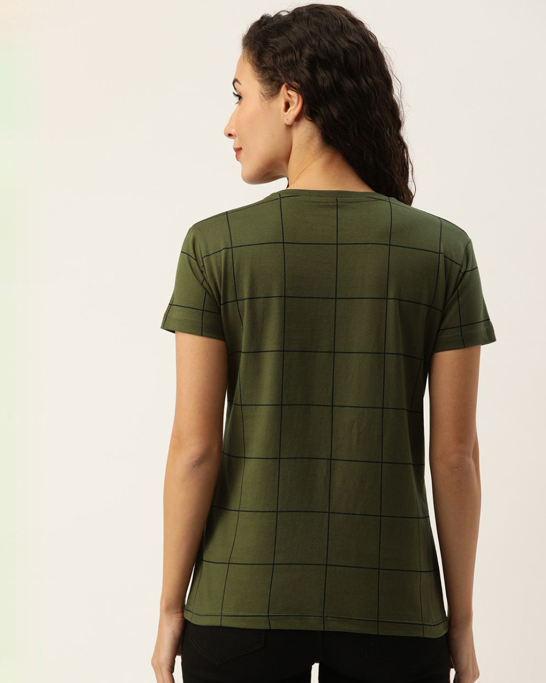 Shop Women's Green Checked T-shirt-Back