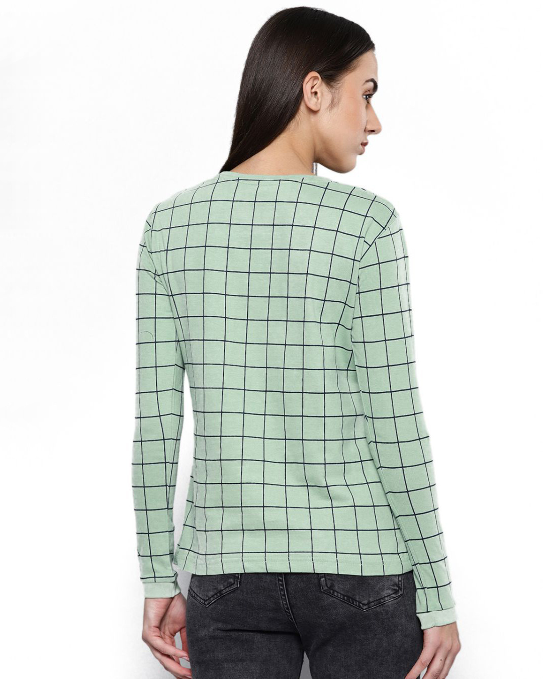 Shop Women's Green Checked T-shirt-Back