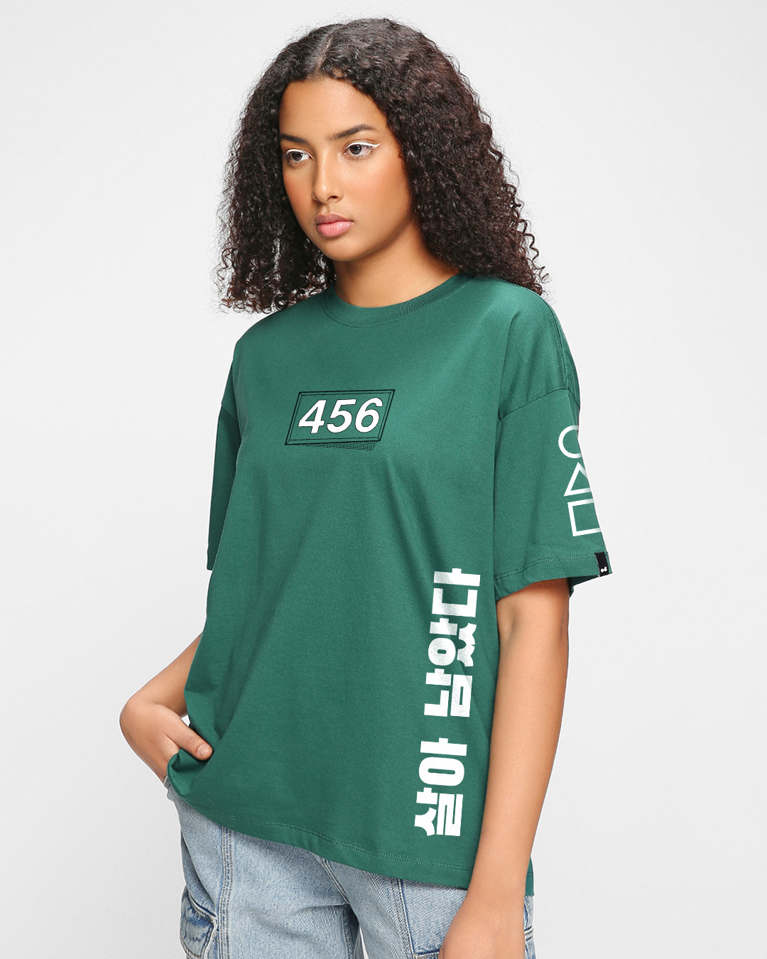 Shop Women's Green Contestants Graphic Printed Oversized T-shirt-Back