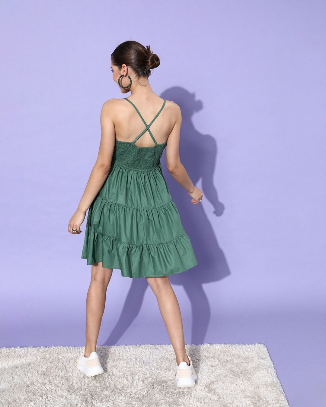 Shop Women's Green Cotton Dress-Back