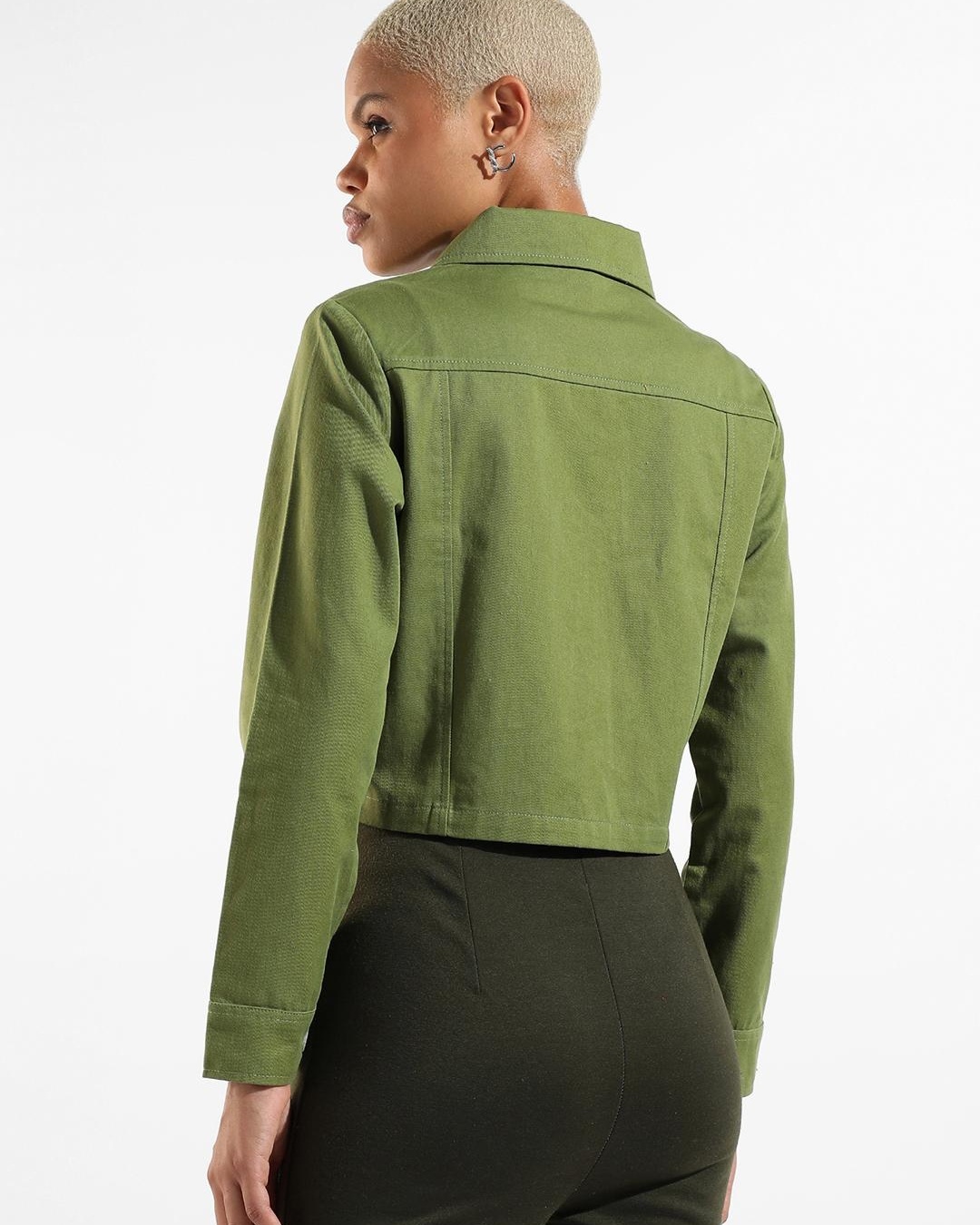 Shop Women's Green Cropped Jacket-Back