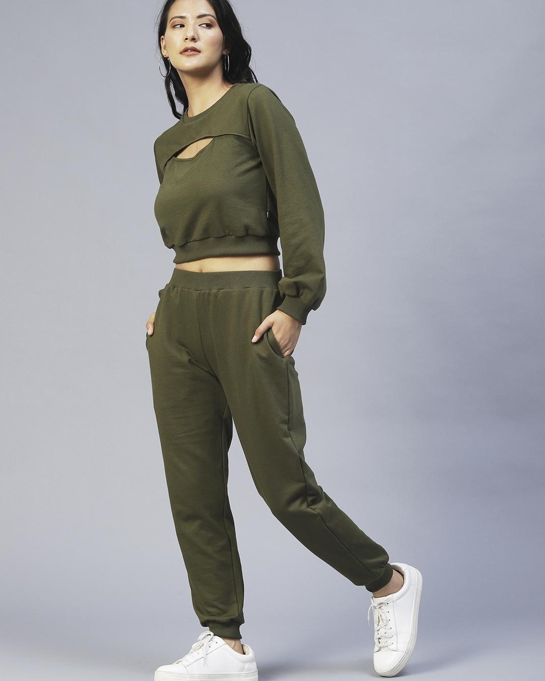 Shop Women's Green Cutout Tracksuit-Back