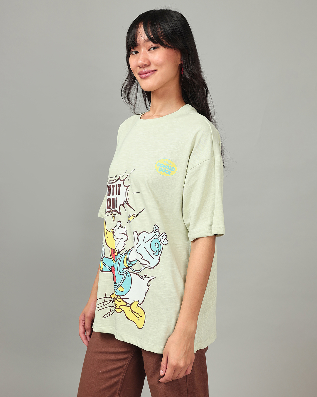 Shop Women's Green Donald Duck Graphic Printed Oversized T-shirt-Back