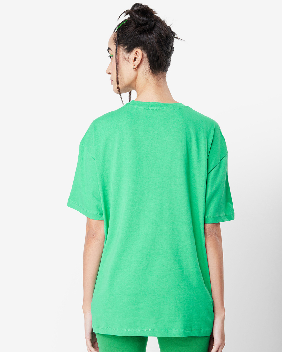 Shop Women's Green Dramatic Pause Graphic Printed Oversized T-shirt-Back
