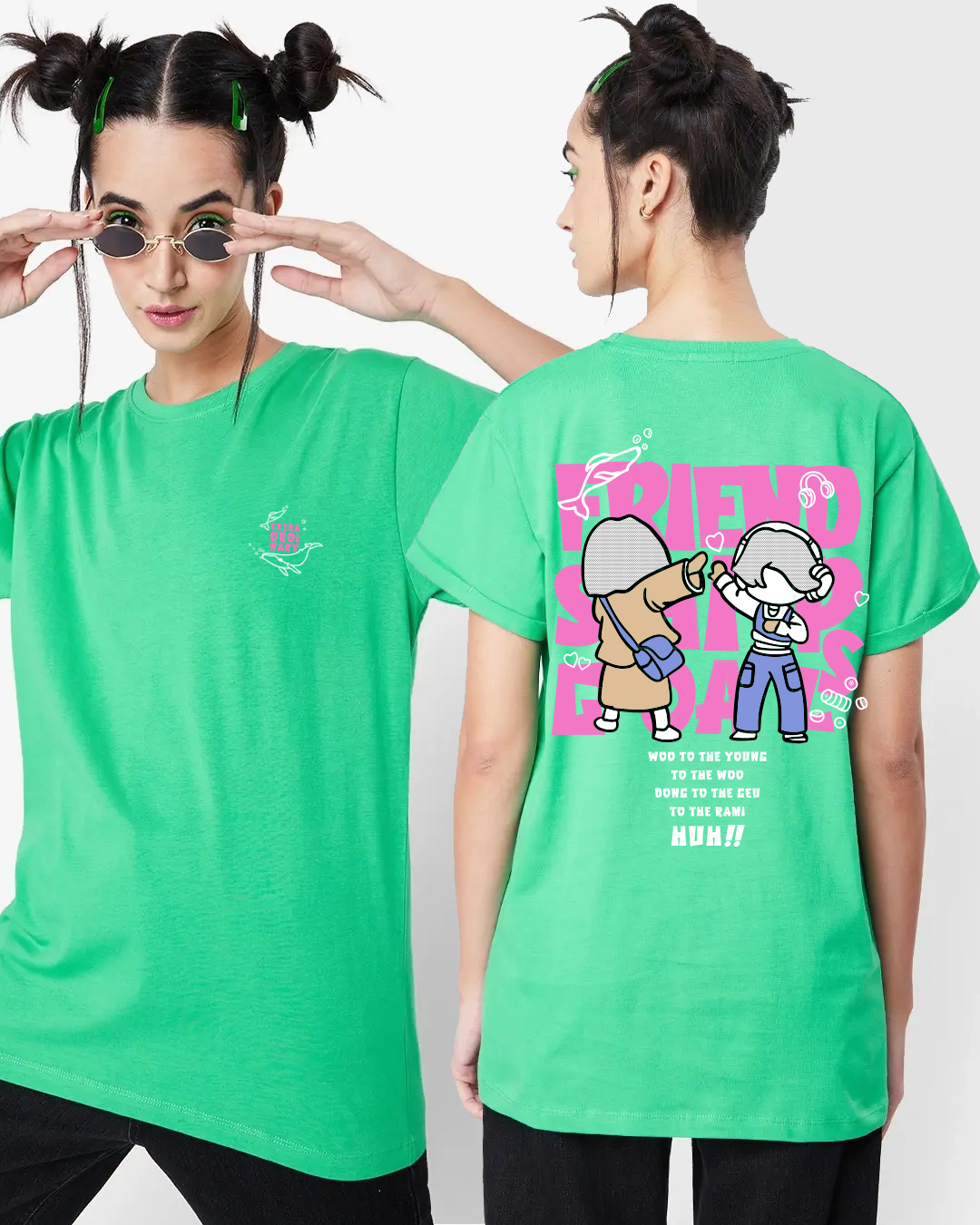 Buy Women's Green Extraordinary Graphic Printed Boyfriend Tshirt