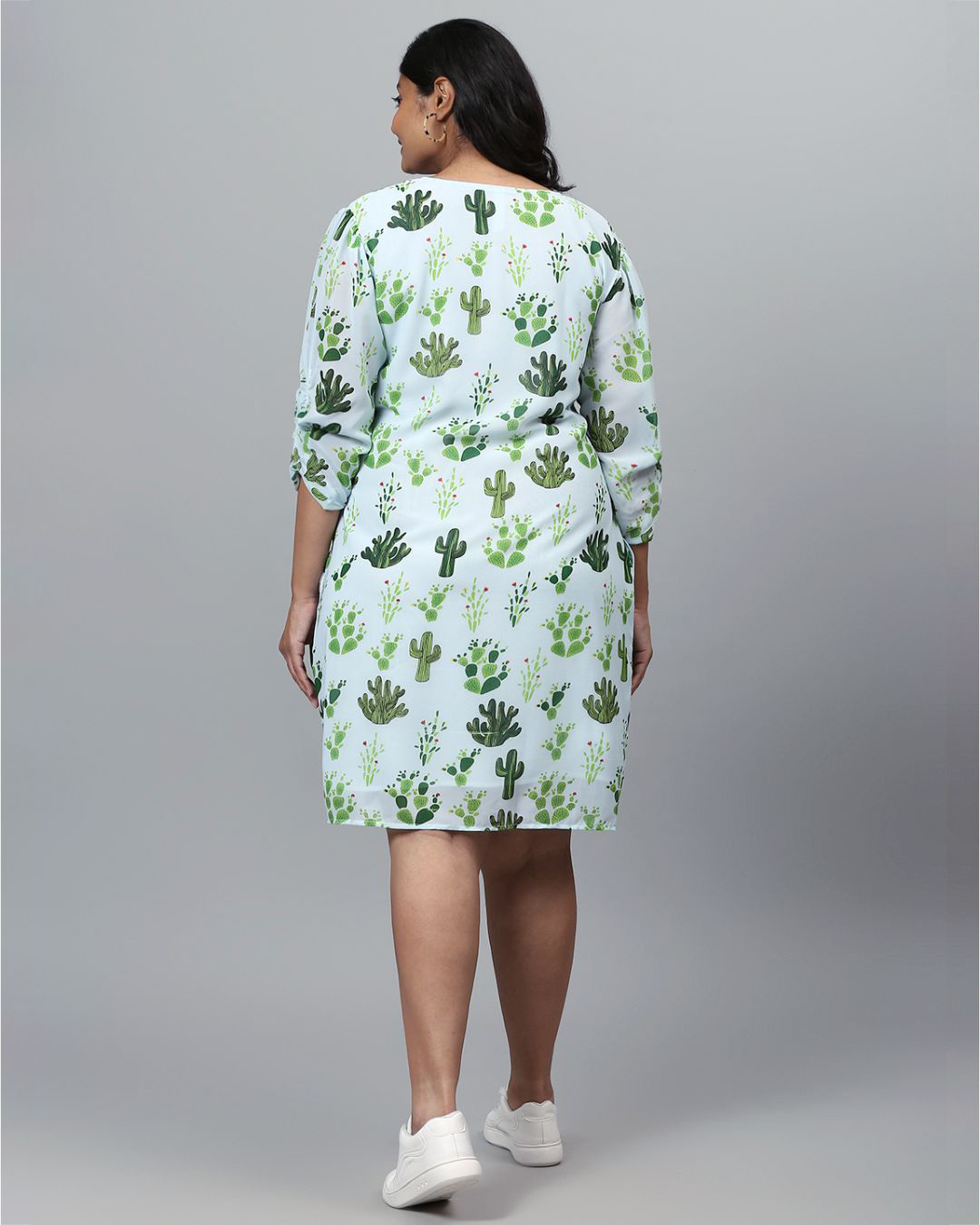 Shop Women's Green Floral Design Stylish Casual Dress-Back