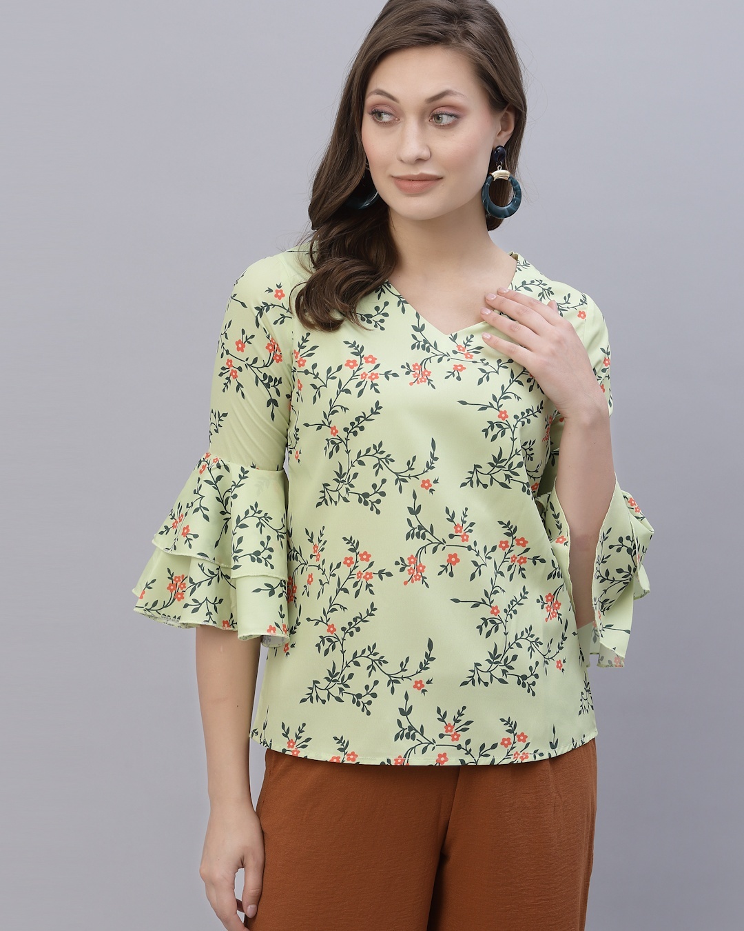 Shop Women's Green Floral Printed Top-Back