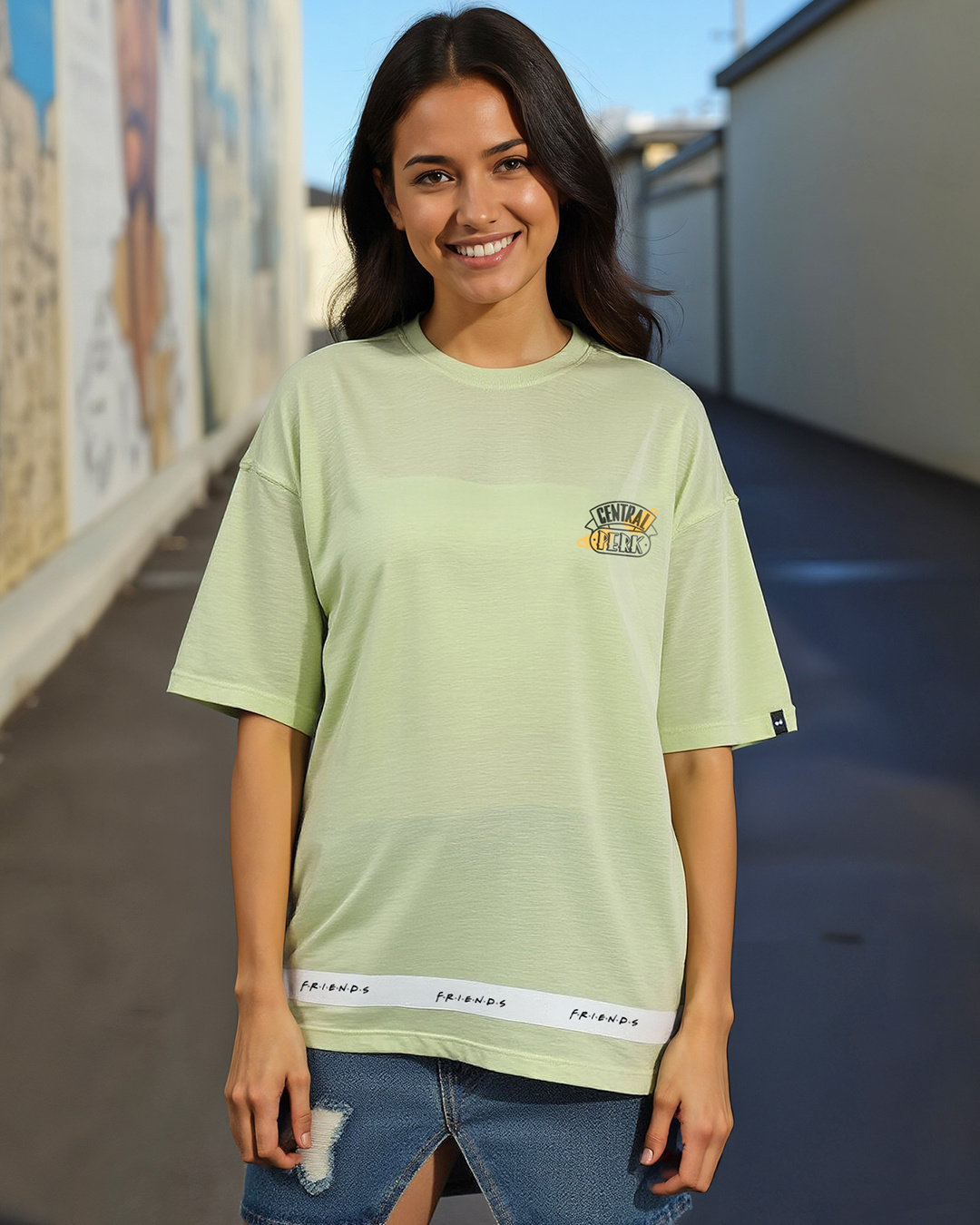 Buy Women's Green Friends Tape Graphic Printed Oversized T-shirt Online ...