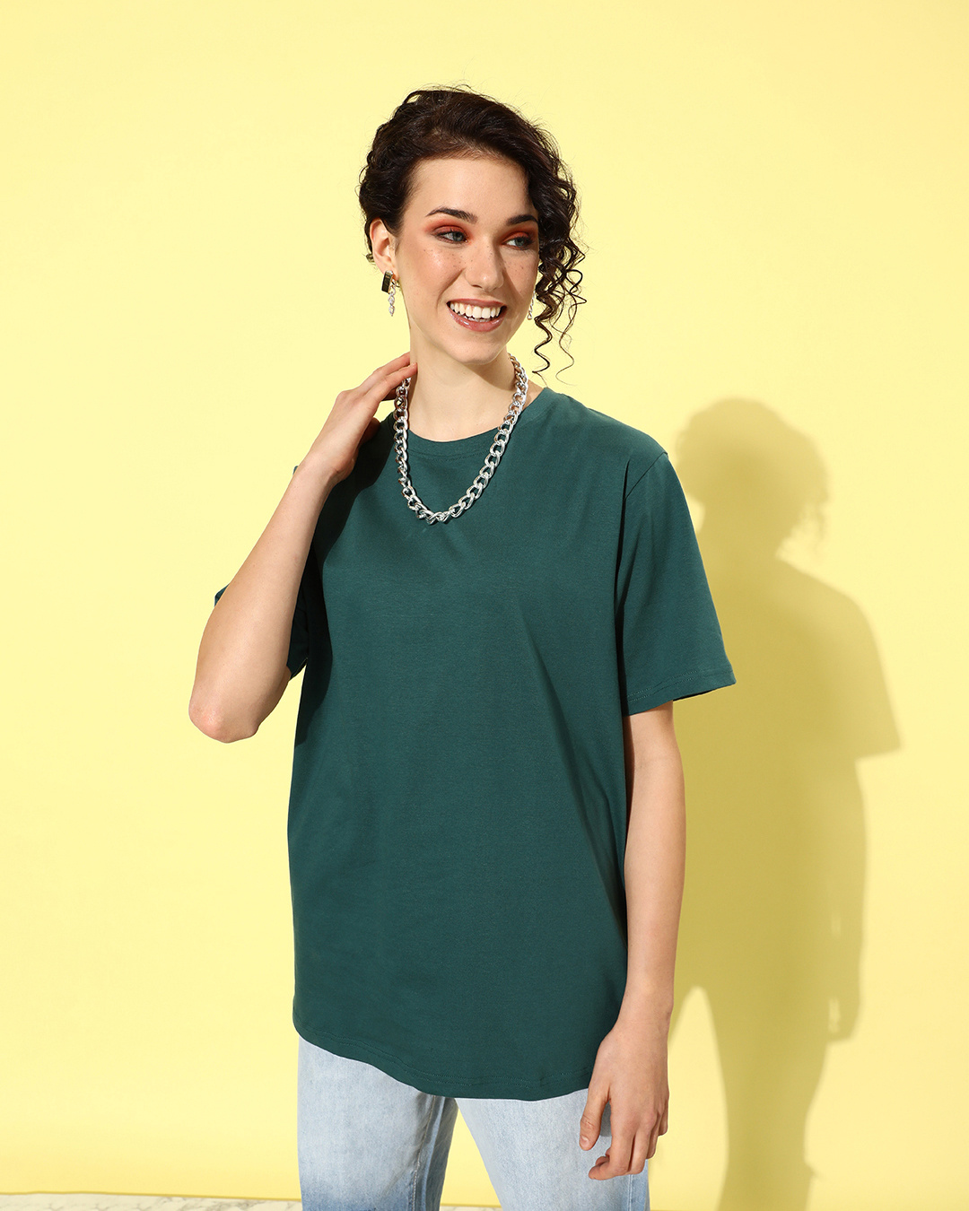 Shop Women's Green Graphic Printed Oversized T-shirt-Back