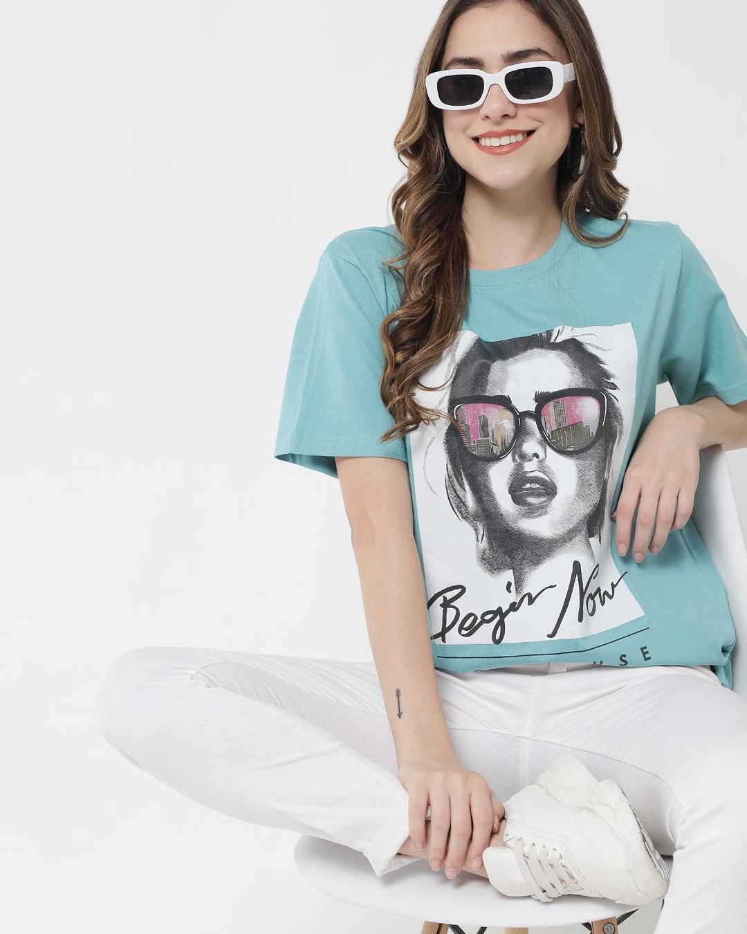 Buy Women's Blue Printed T-shirt Online at Bewakoof