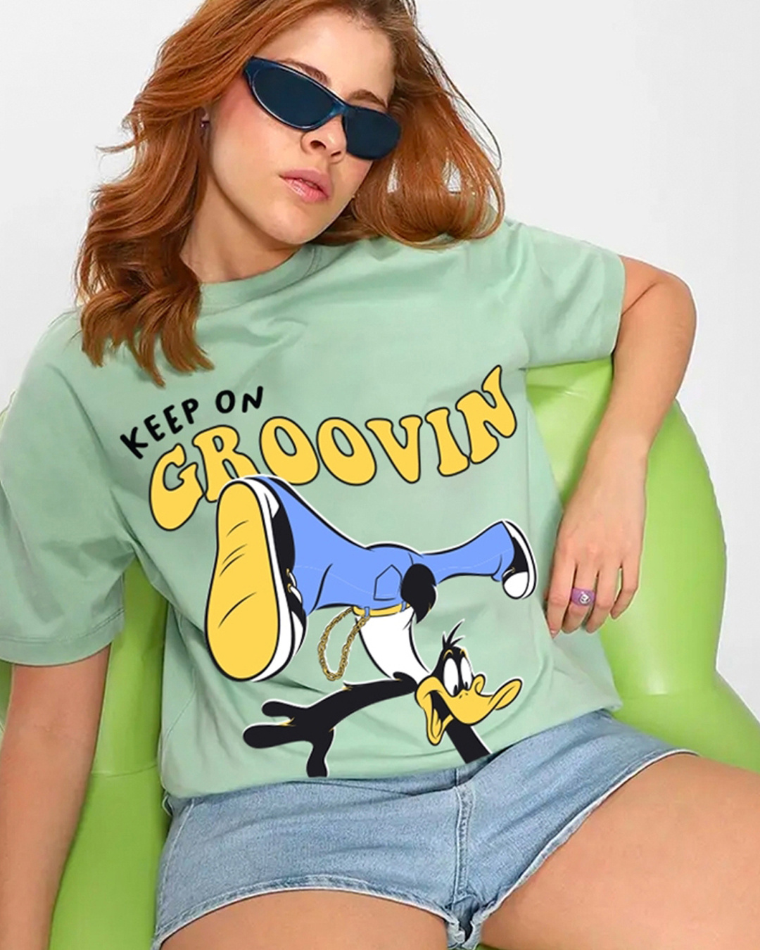 Buy Women's Green Groovin Graphic Printed Oversized T-shirt Online at ...