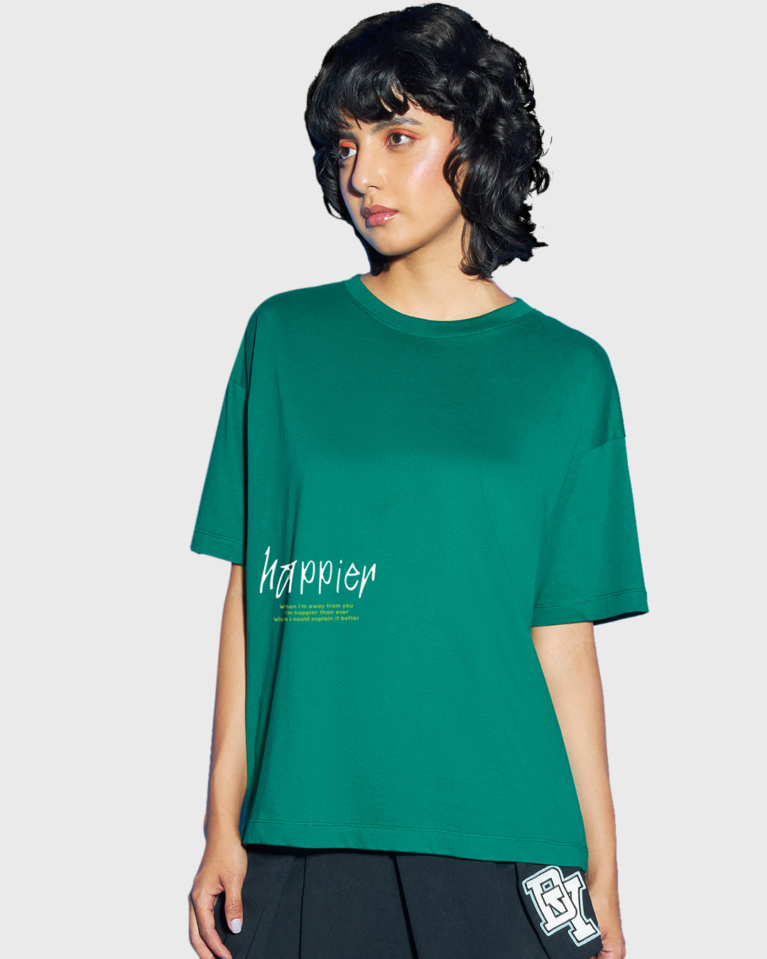 Shop Women's Green Happier Than Ever (Billie) Graphic Printed Oversized T-shirt-Back