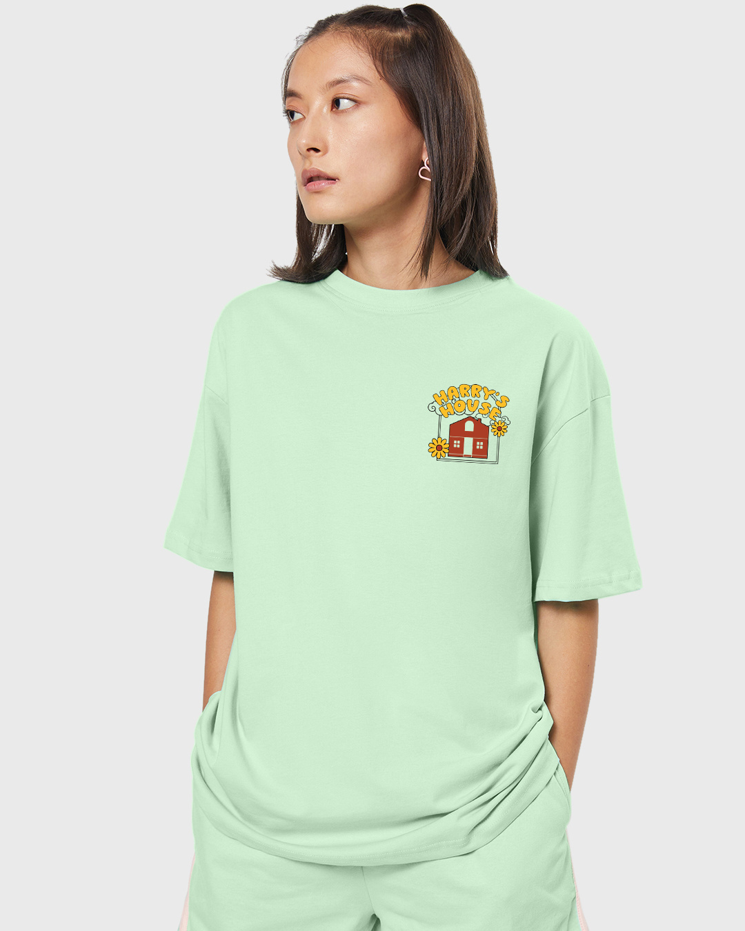 Shop Women's Green Harry's House Graphic Printed Oversized T-shirt-Back