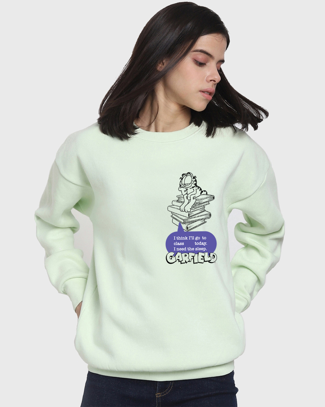 Shop Women's Green Have Brains Graphic Printed Oversized Sweatshirt-Back