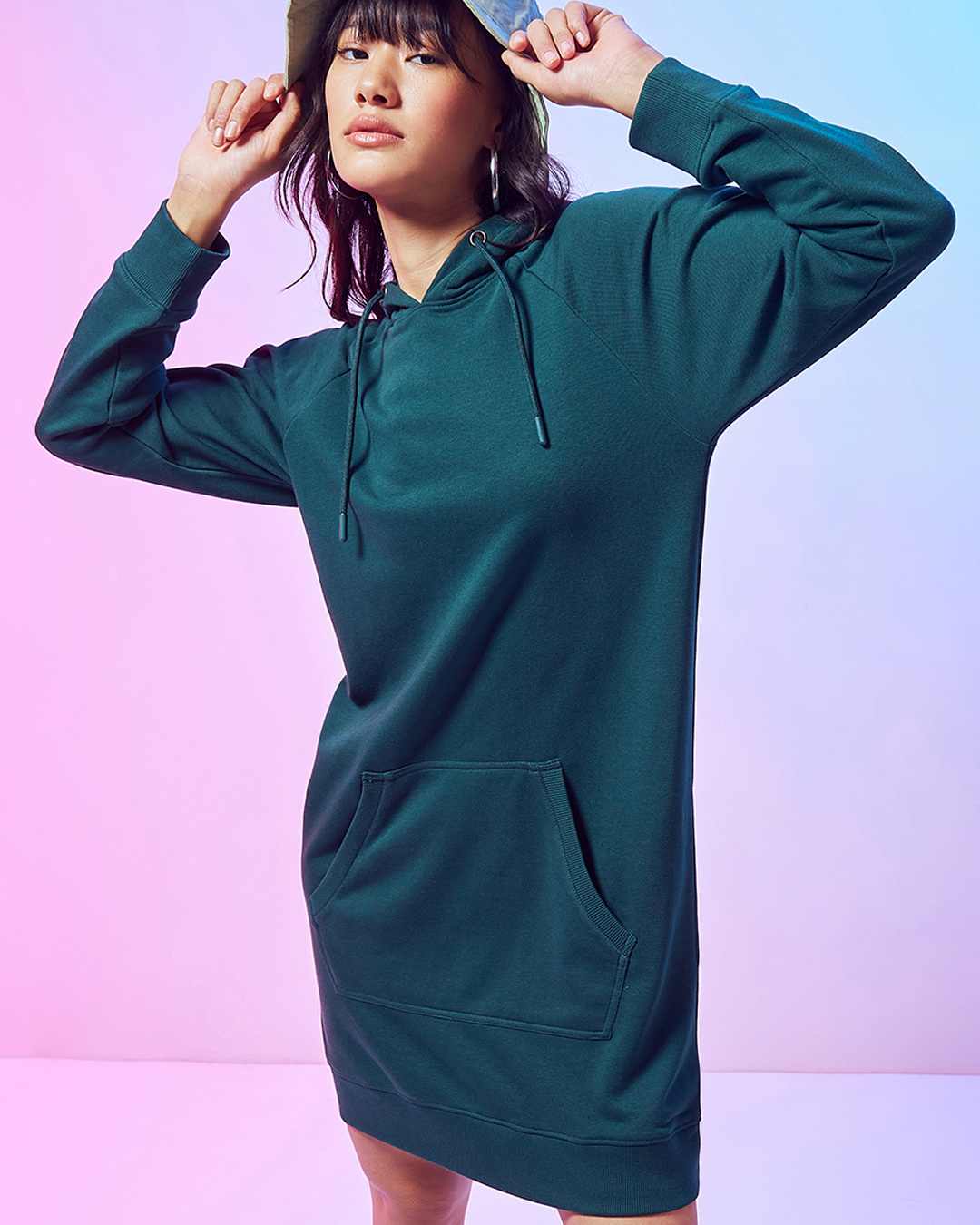 green velvet dress h&m Natalia Hoodie Dress in Ash Green – NADA main image 1
