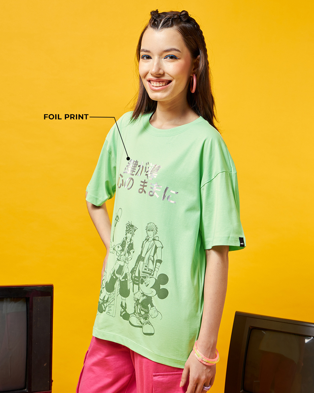 Shop Women's Green Kingdom Squad Graphic Printed Oversized T-shirt-Back