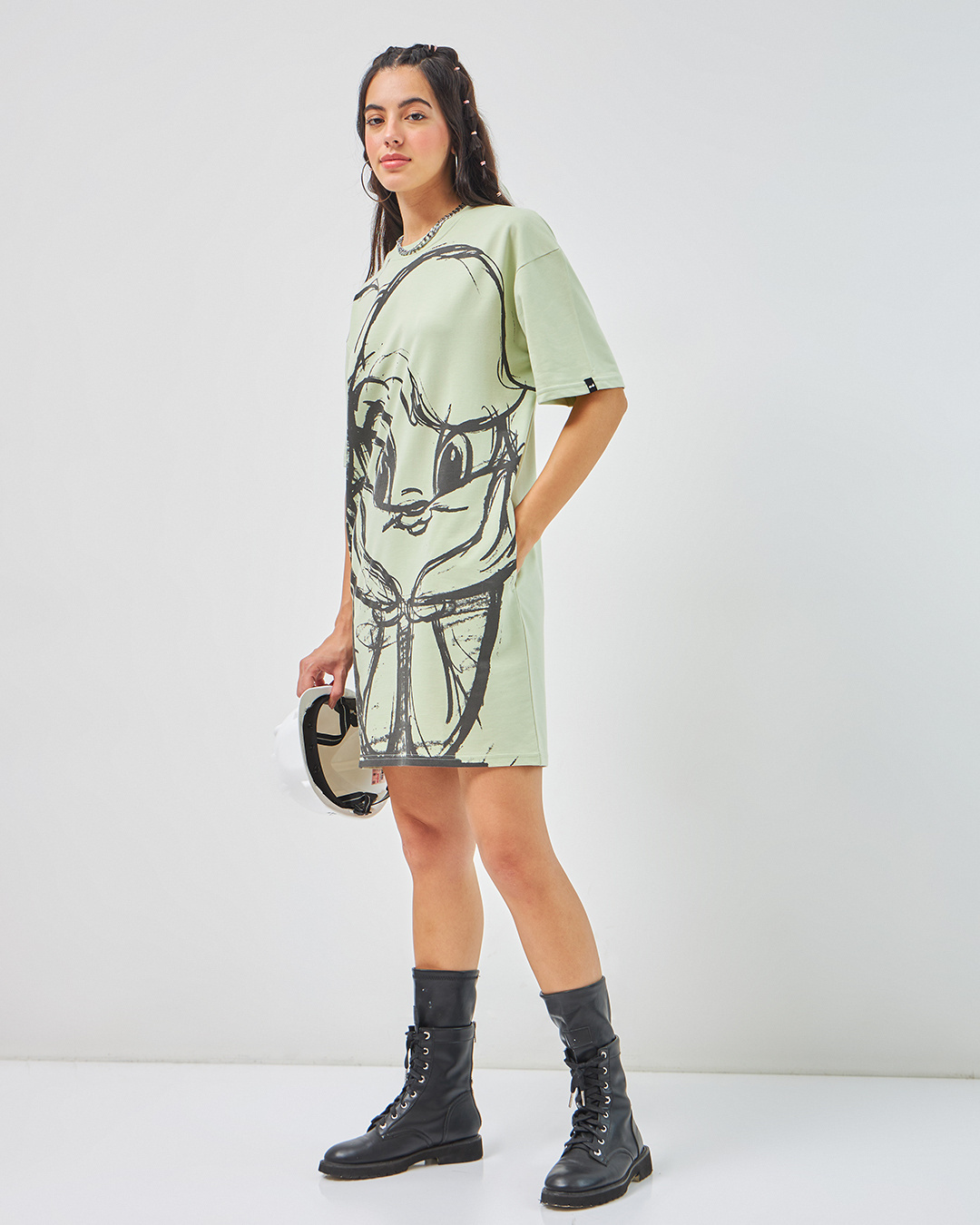 Shop Women's Green Lola Pose Printed Oversized T-Shirt Dress-Back