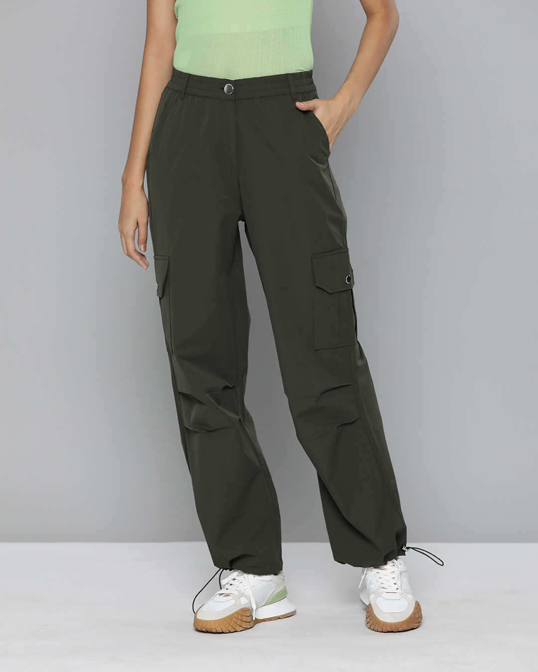 Buy Women's Green Loose Comfort Fit Cargo Parachute Pants Online at ...
