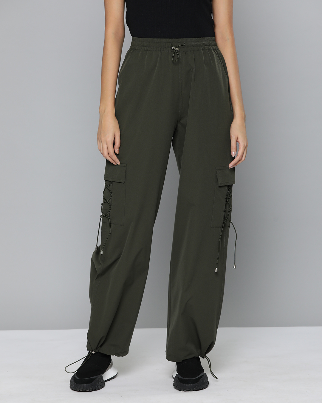 Loose Fit Elasticated hems Track Pants | Dark Green | ONLY®