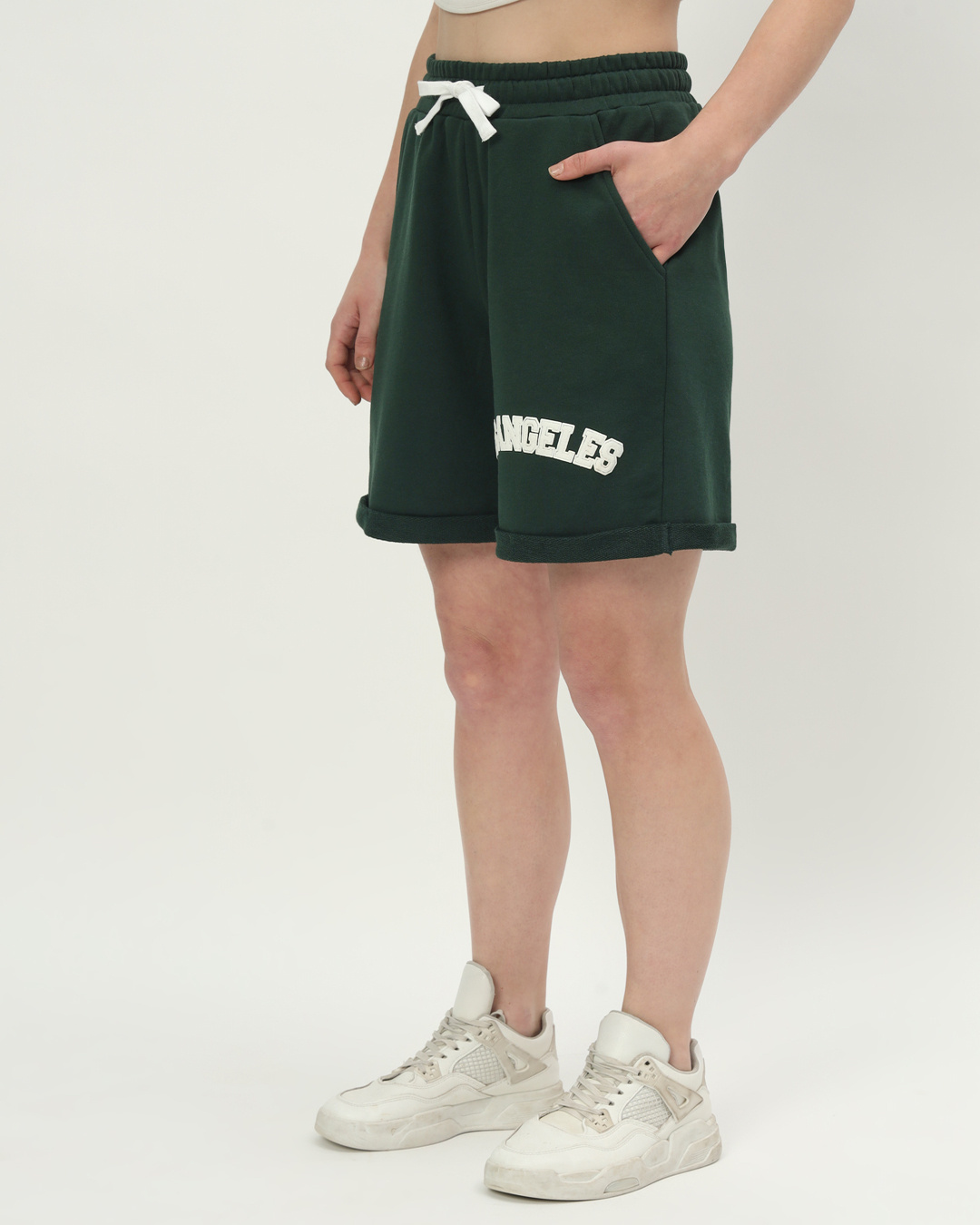 Shop Women's Green Los Angeles Typography Relaxed Fit Shorts-Back