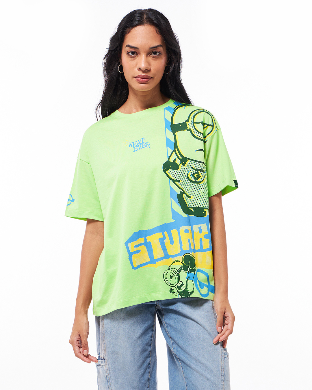 Shop Women's Green Minion Ever Graphic Printed Oversized T-shirt-Back