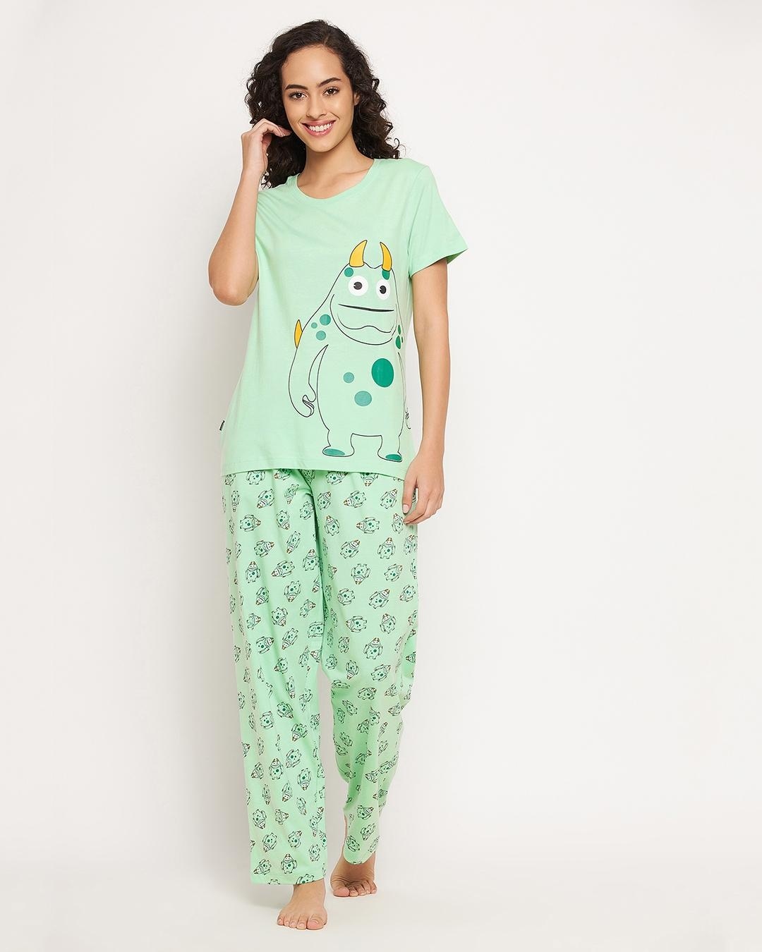 Shop Women's Green Monster Graphic Printed Nightsuit-Back