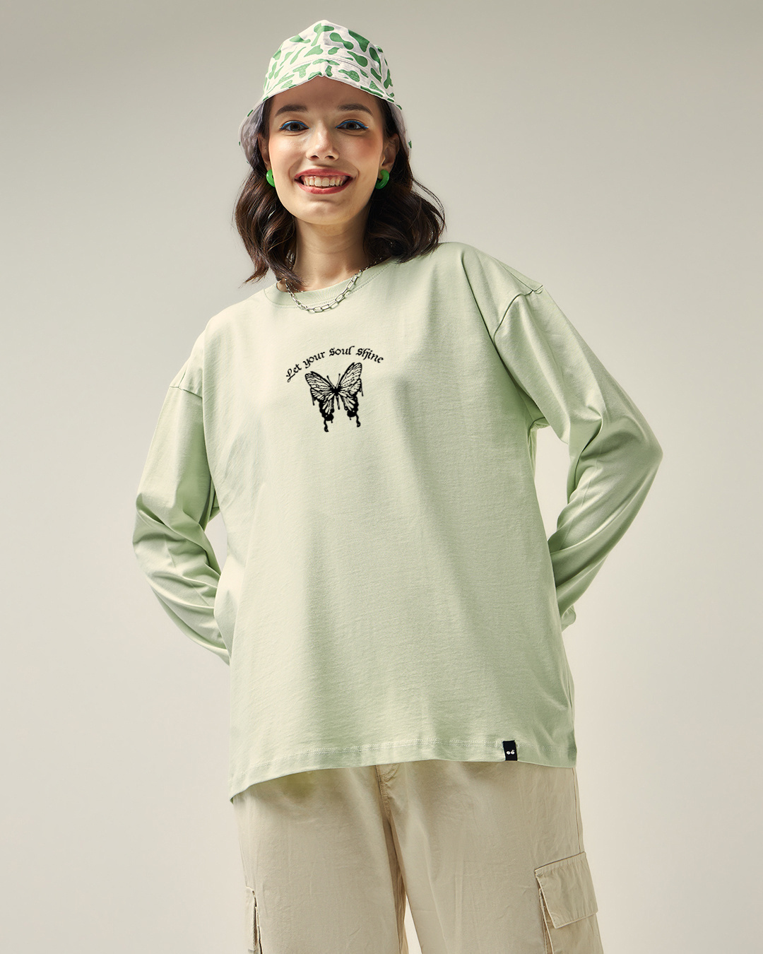 Shop Women's Green Never Give Up Graphic Printed Oversized T-shirt-Back
