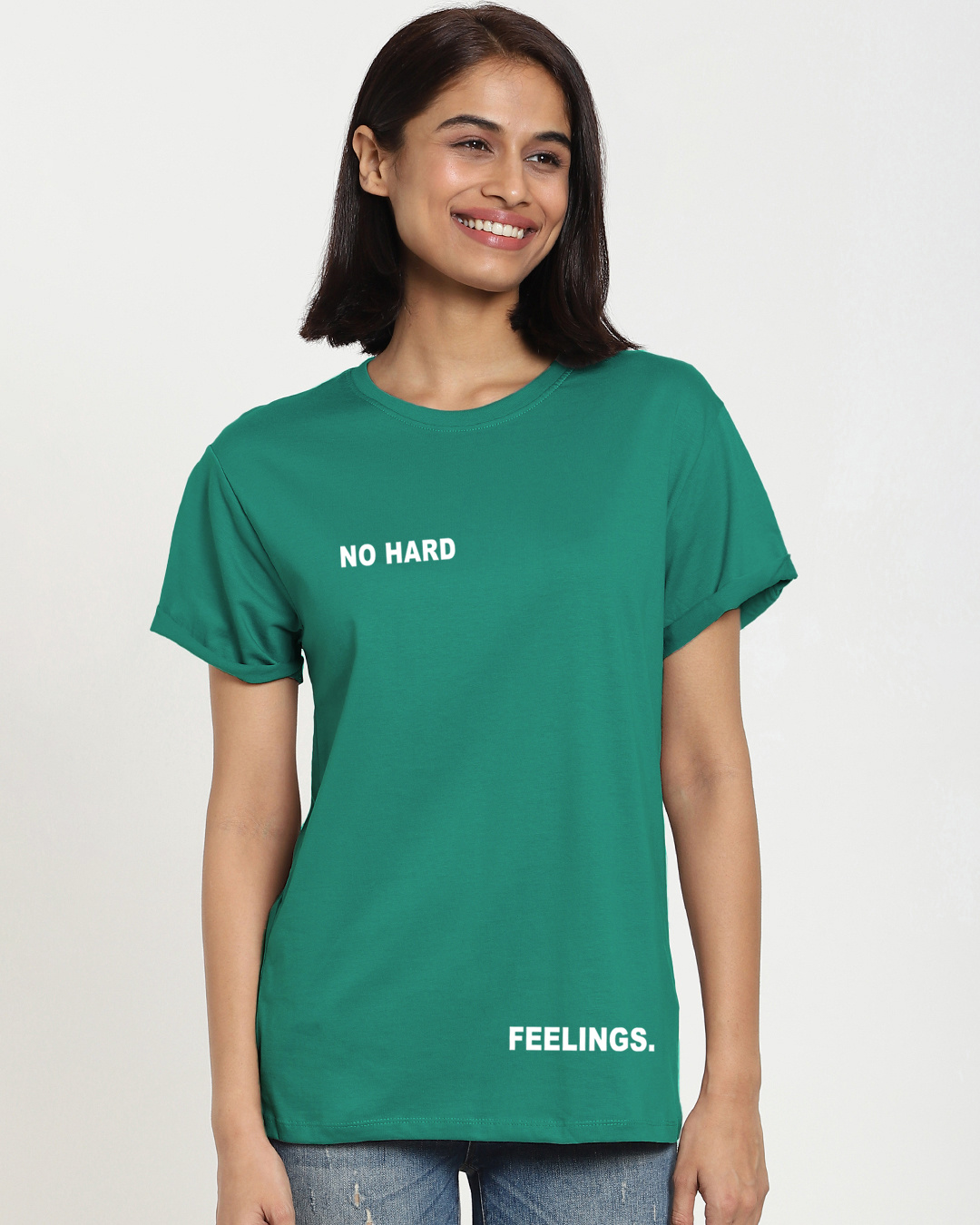 Shop Women's Green No Hard Feelings Graphic Printed Boyfriend T-shirt-Back