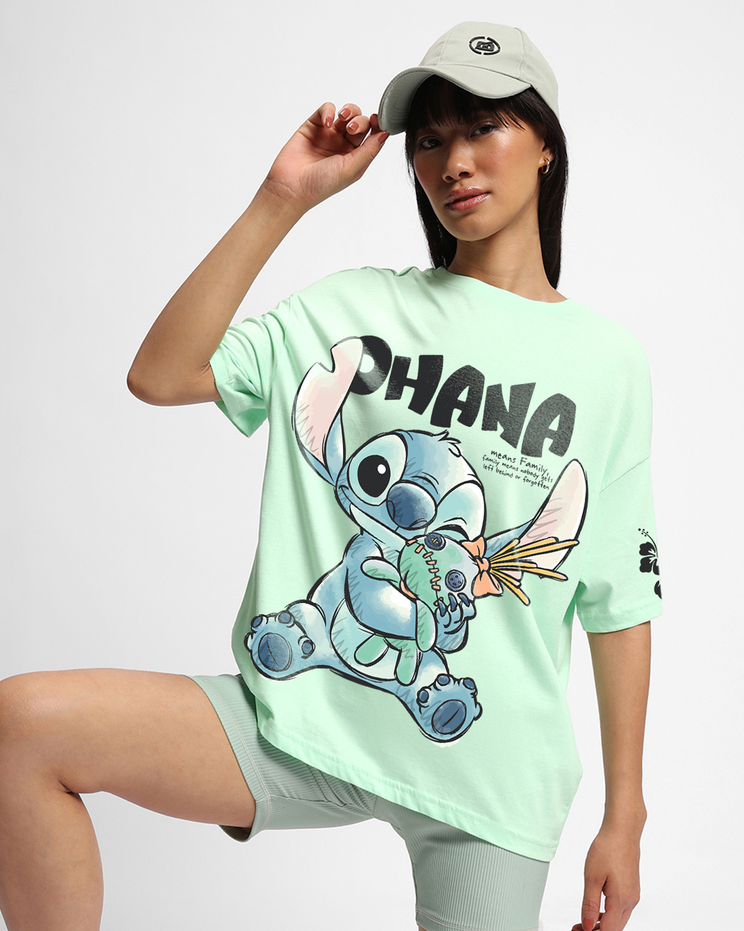 Shop Women's Green Ohana Graphic Printed Oversized T-shirt-Back