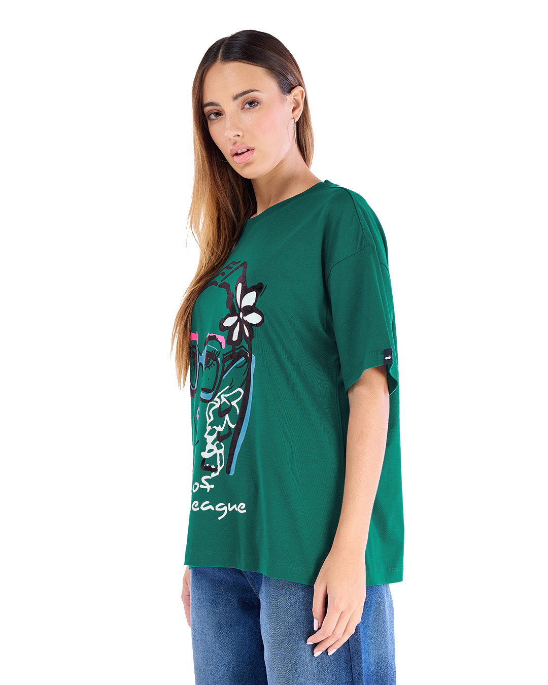 Shop Women's Green Out of Your League Graphic Printed Oversized T-shirt-Back