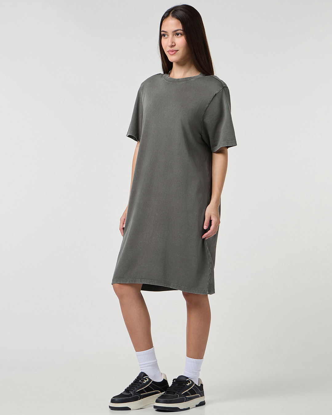 Shop Women's Grey Acid Wash T-Shirt Dress-Back