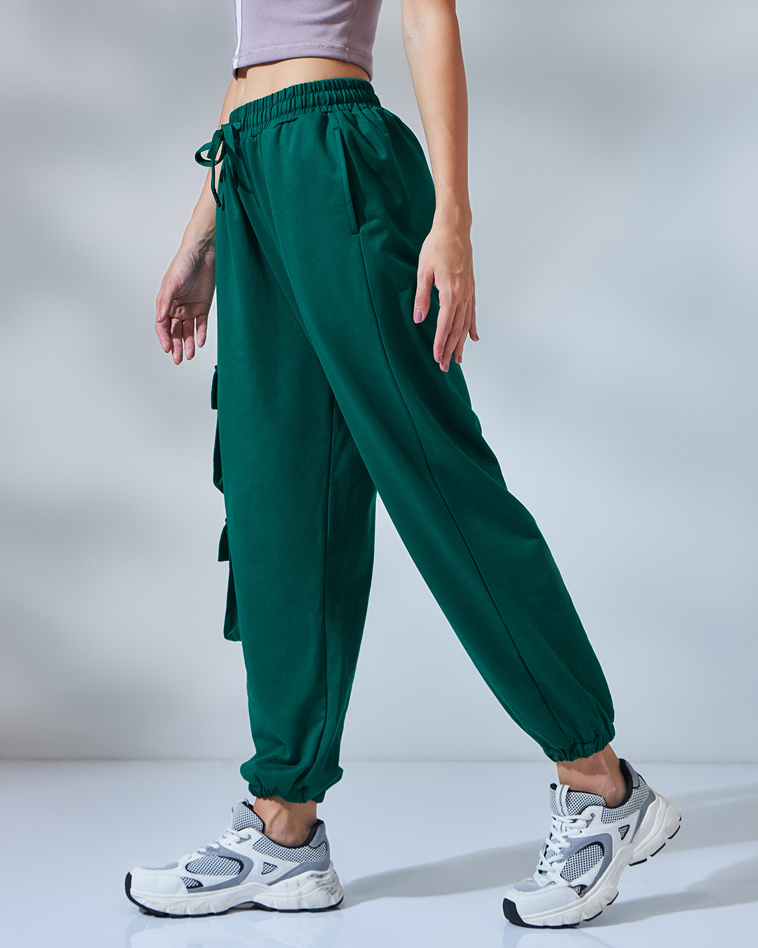 Shop Women's Green Oversized Cargo Joggers-Back