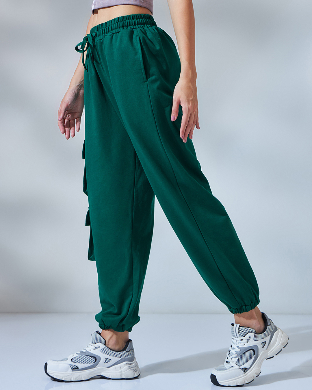 Shop Women's Green Oversized Cargo Joggers-Back