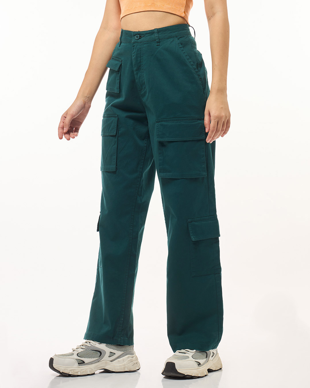 Shop Women's Green Oversized Cargo Pants-Back