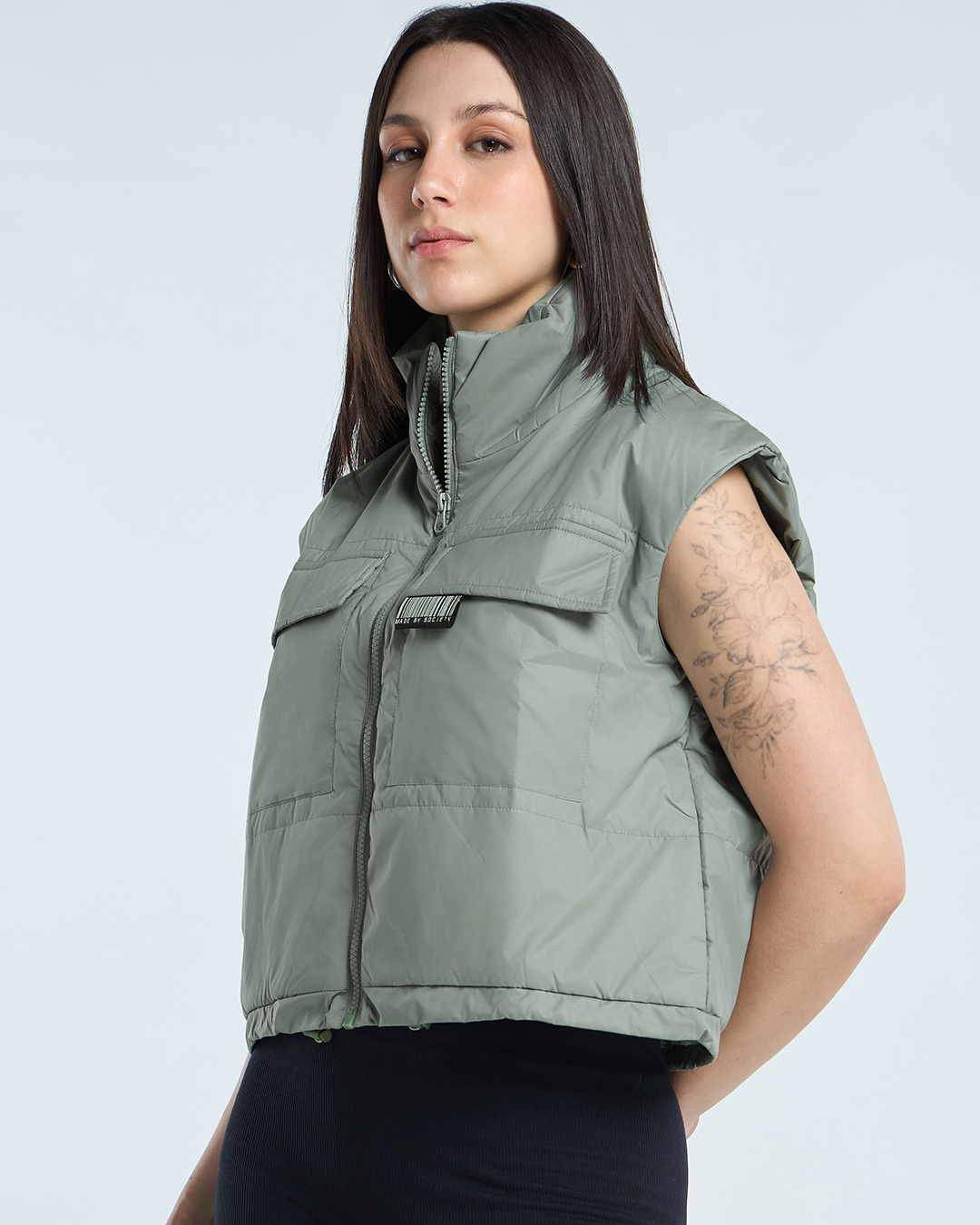 Shop Women's Green Oversized Gilet Jacket-Back