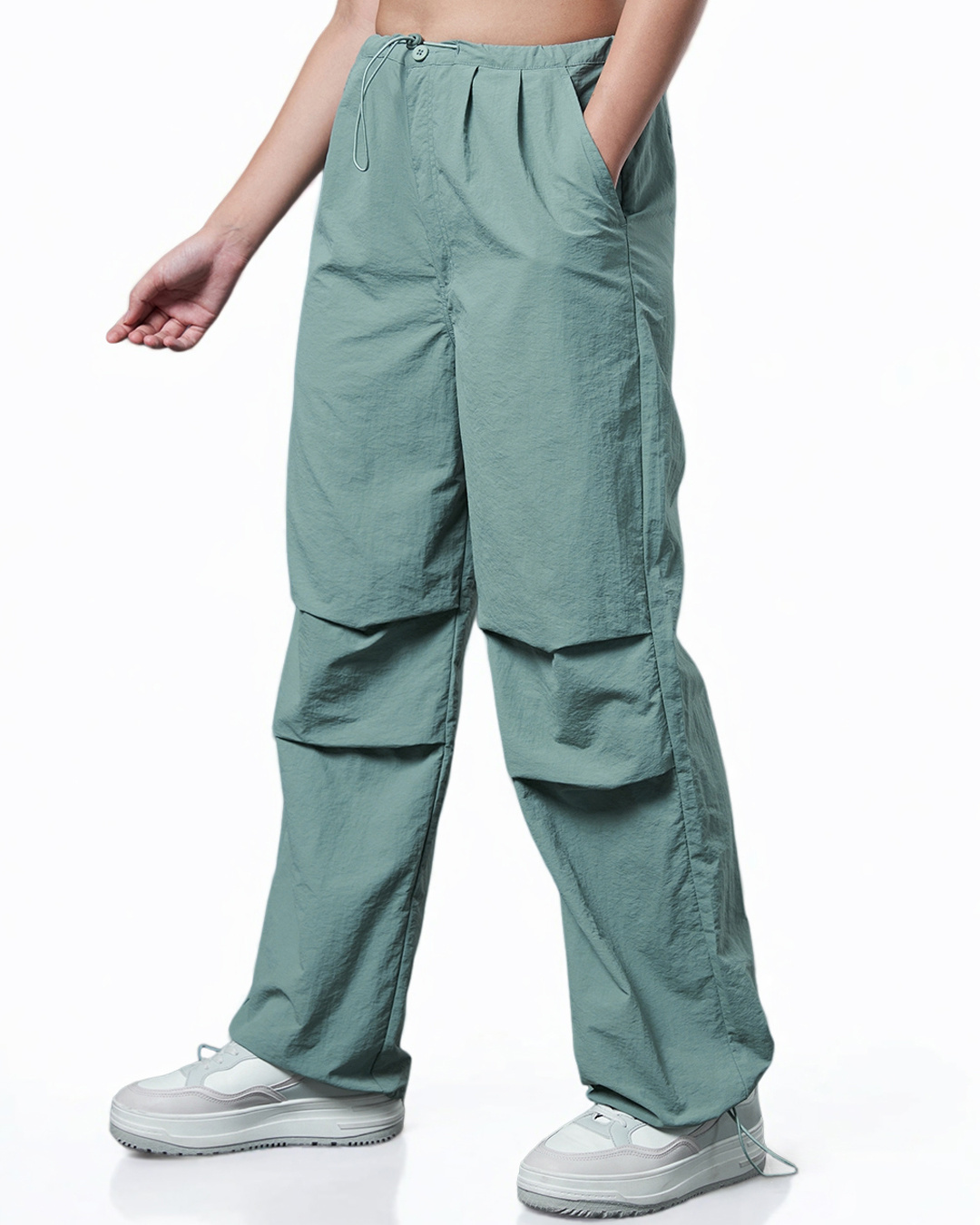 Shop Women's Green Oversized Parachute Pants-Back