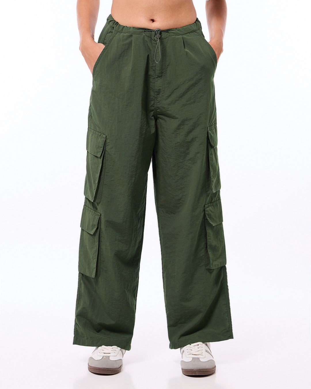 Shop Women's Olive Green Oversized Cargo Parachute Pants-Back