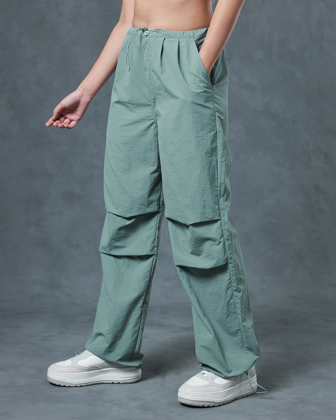 Shop Women's Green Oversized Parachute Pants-Back