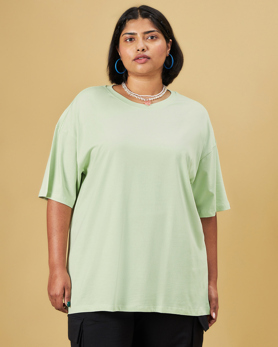 Shop Women's Green Oversized Plus Size T-shirt-Back