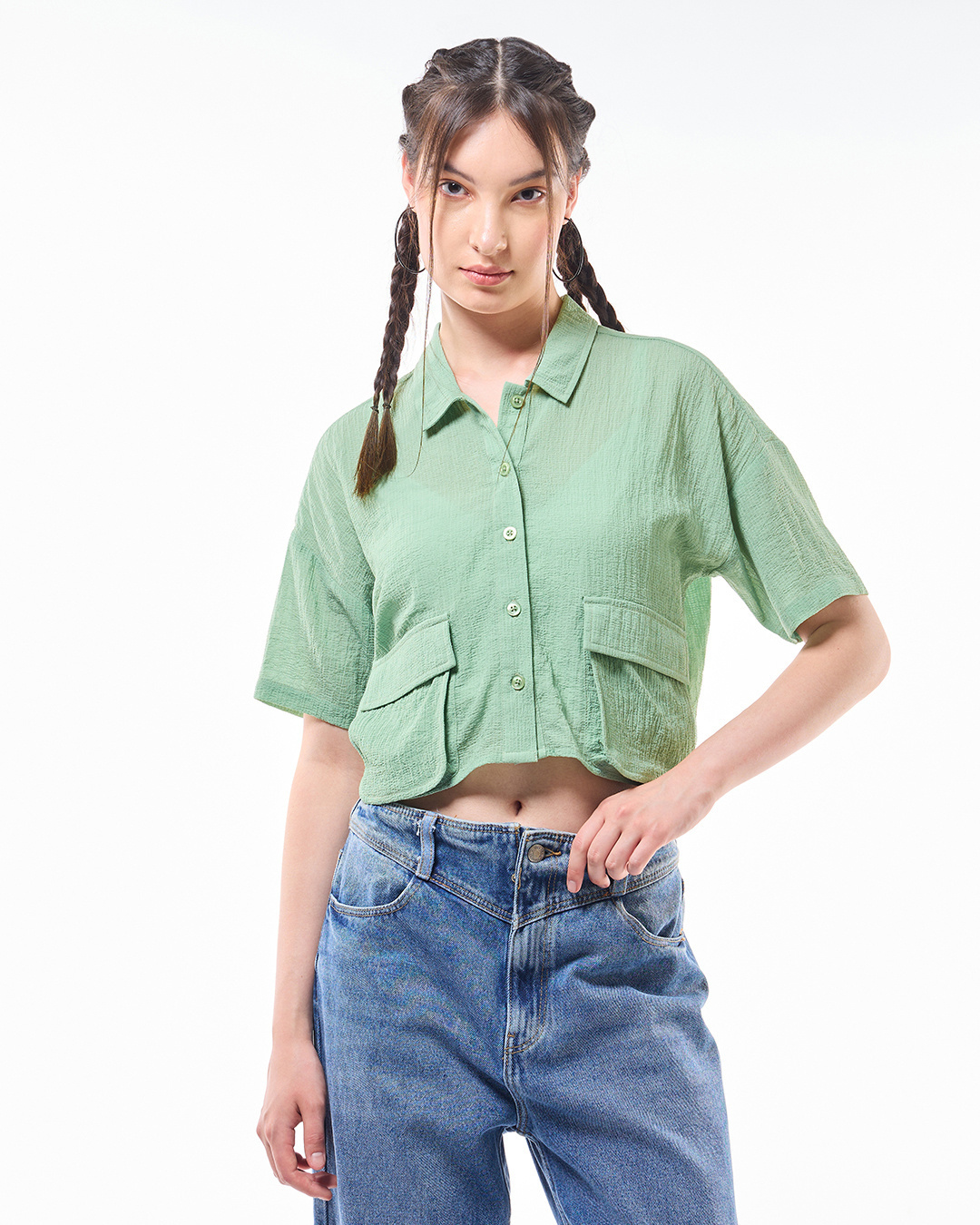 Shop Women's Green Cargo Crop Shirt-Back