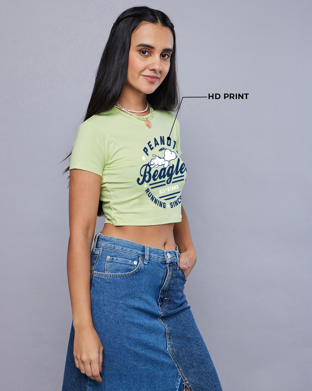 Shop Women's Green Peanuts All Star Graphic Printed Slim Fit Short Top-Back