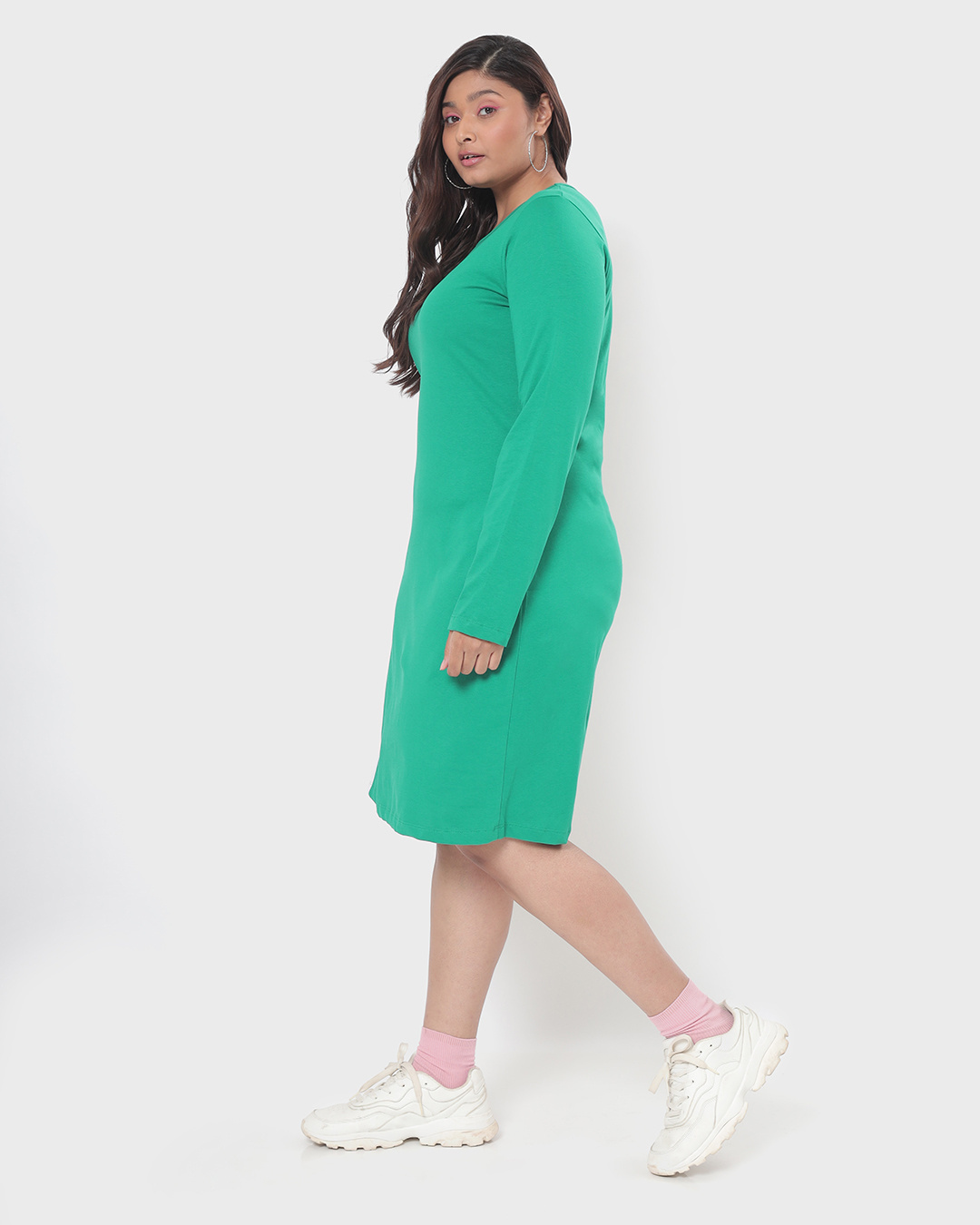 Shop Women's Green & Pink Color Block Plus Size Slim Fit Dress-Back