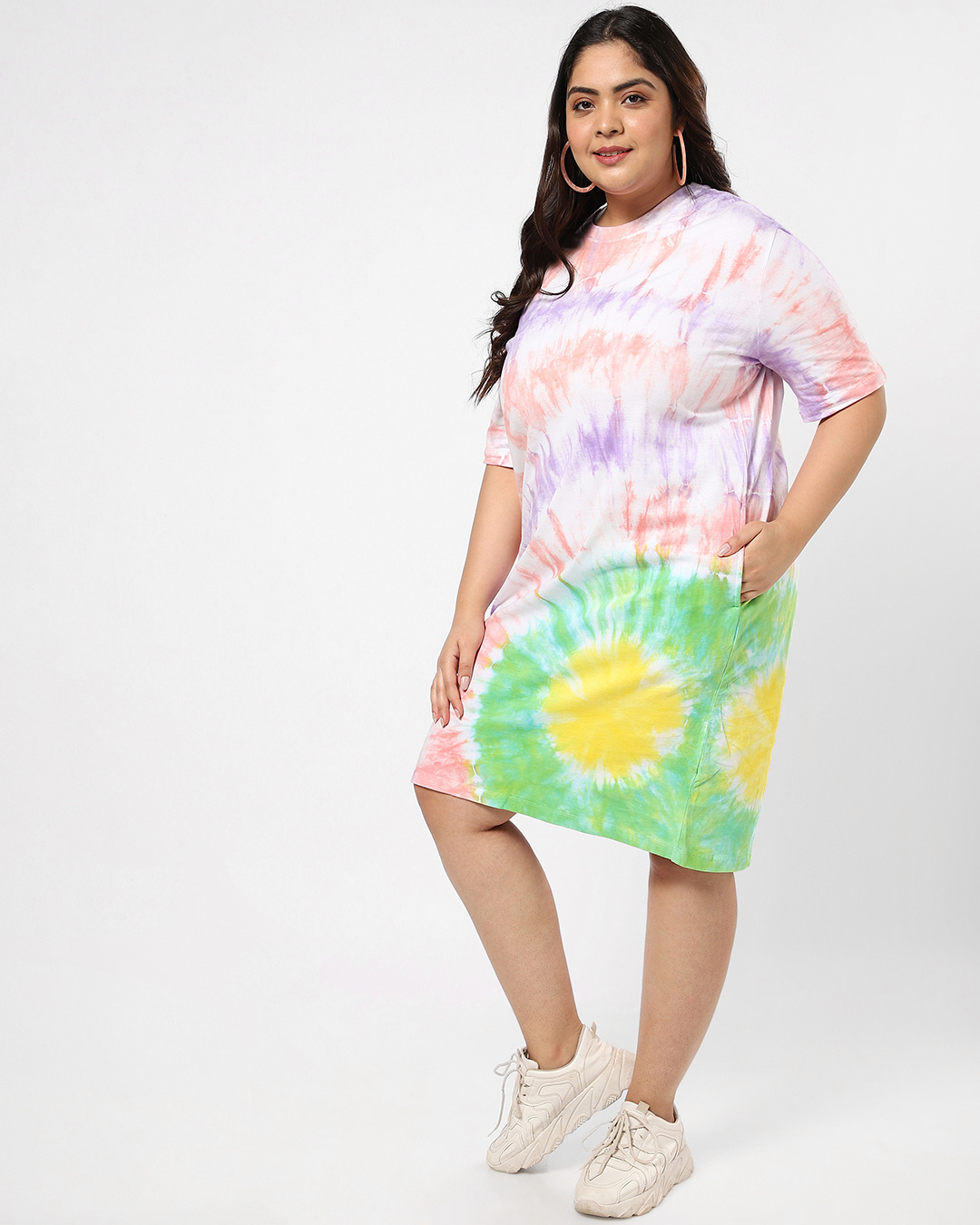 Shop Women's Green & Pink Plus Size Oversized Dress-Back