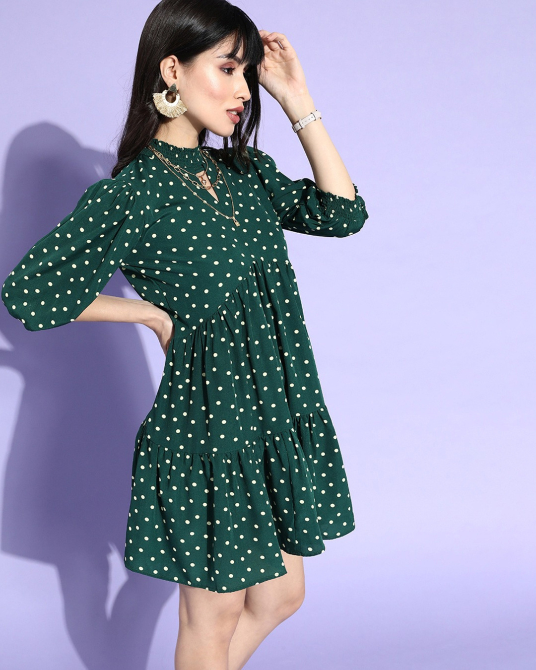 Shop Women's Green Polka Print Dress-Back